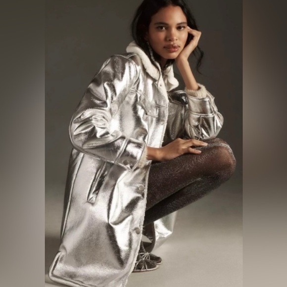 7 For All Mankind Metallic Silver Trench Coat